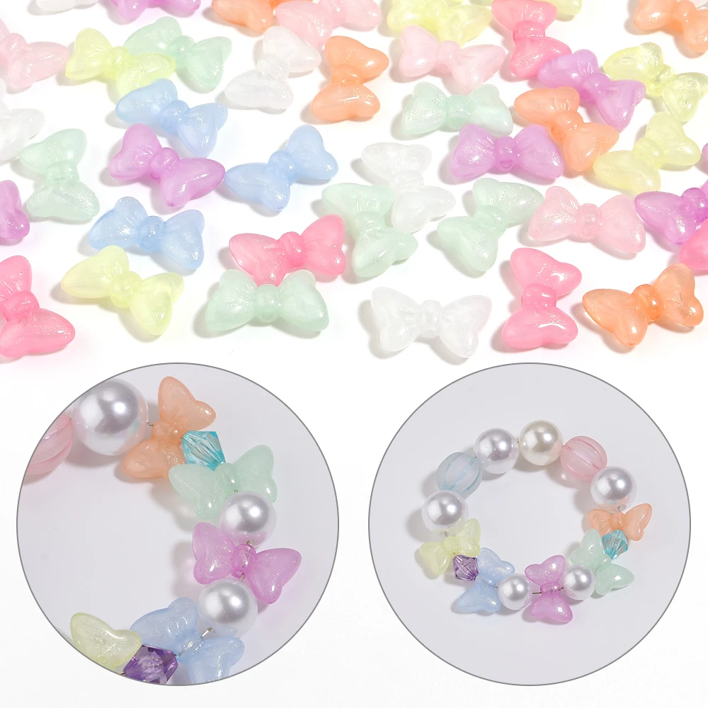 30pcs 13.5x22mm Colorful Bowknot Acrylic Beads Glitter Bow Loose Beads For Jewelry Making DIY Bracelets Keychain Accessories view 4