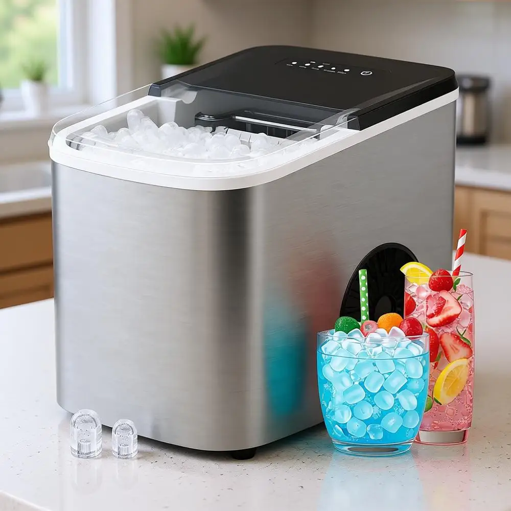 

38lbs Daily Ice Maker, 9 Cubes in 3.5 Min, Self-Cleaning Portable Ice Machine for Kitchen, Camping, RV, Parties
