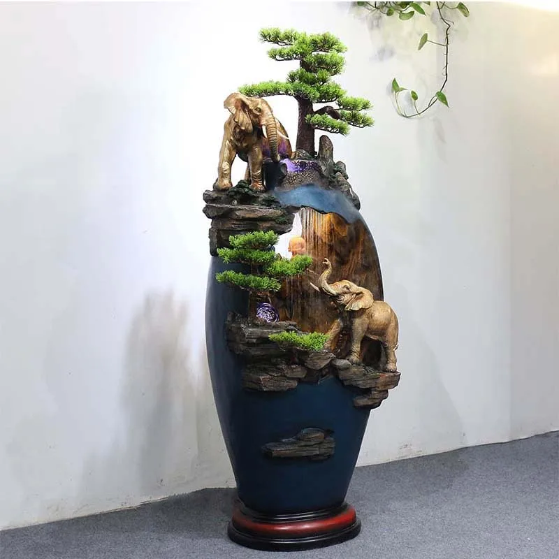 Chinese decorative elephant ornaments, living room floor ceiling, rockery flowing fountain atomized landscape, garden decoration