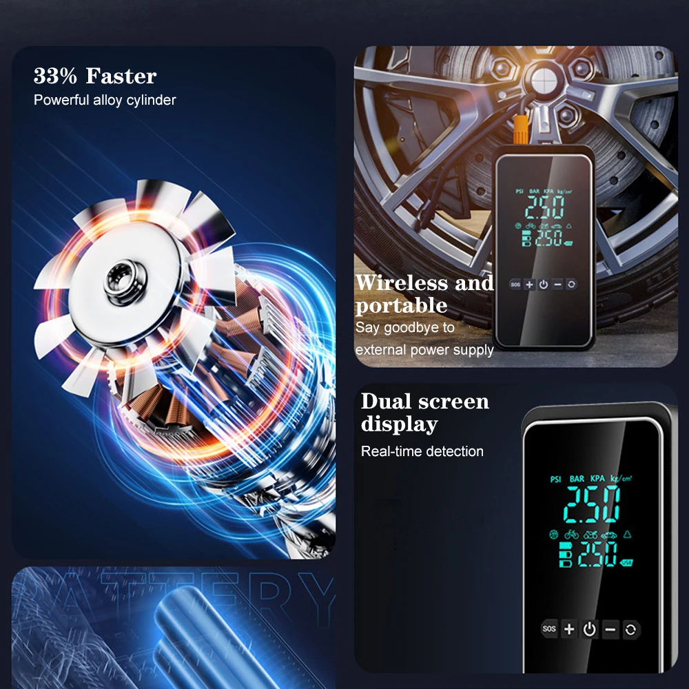 Acessórios para carro, compressor de ar para pneu, bomba de ar portátil, inflador digital 120w para motocicleta, bola de bicicleta