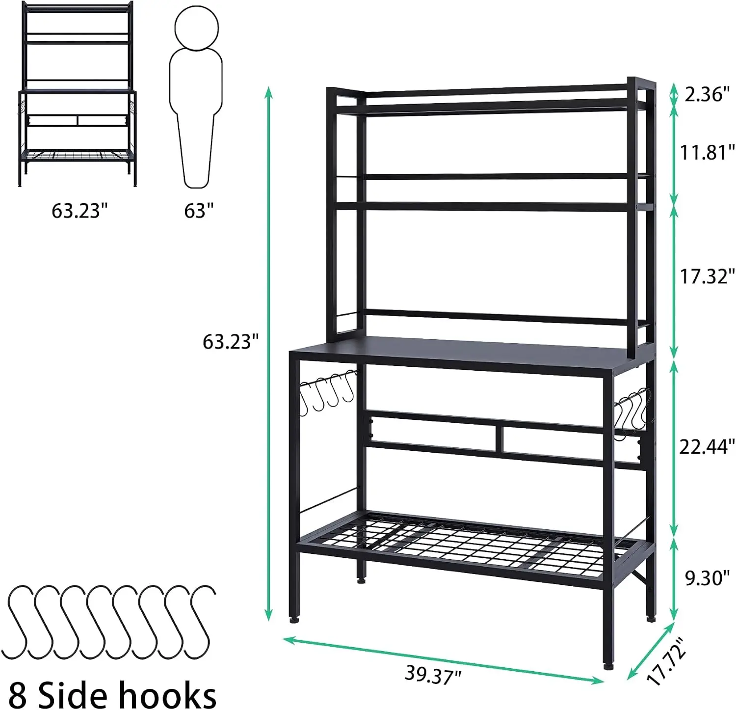 Outdoor Potting Bench Table With Storage Metal Garden Workstation Plant Stand Shelves Hanging Hooks Heavy Duty All Weather Workstation Table For Patio Backyard Balcony Black