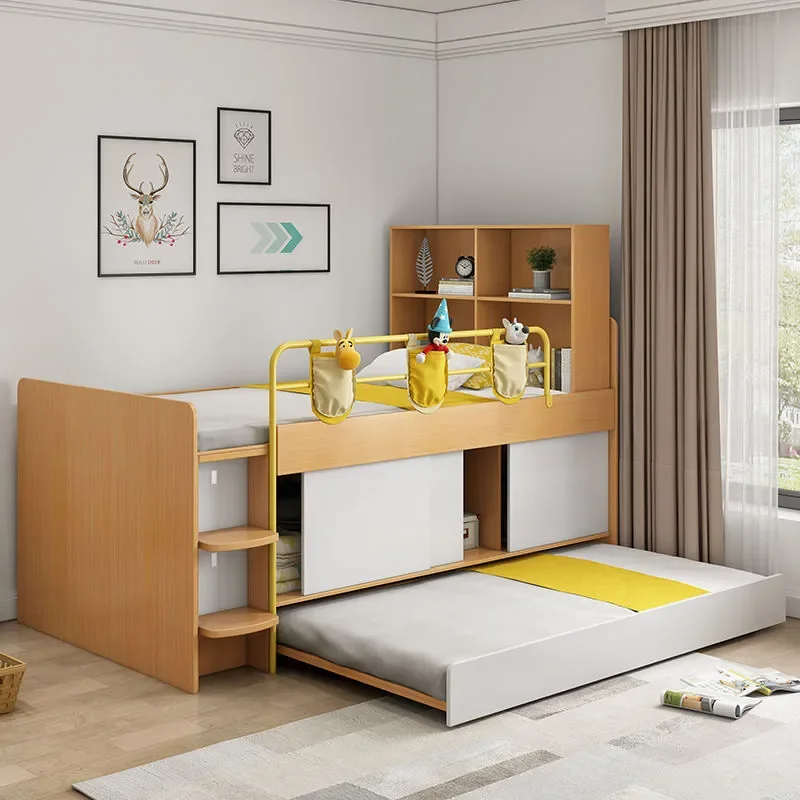 Men's Combination Bed with Guardrail Storage Half Height Bed Multi Functional High and Low Bed with Trailer