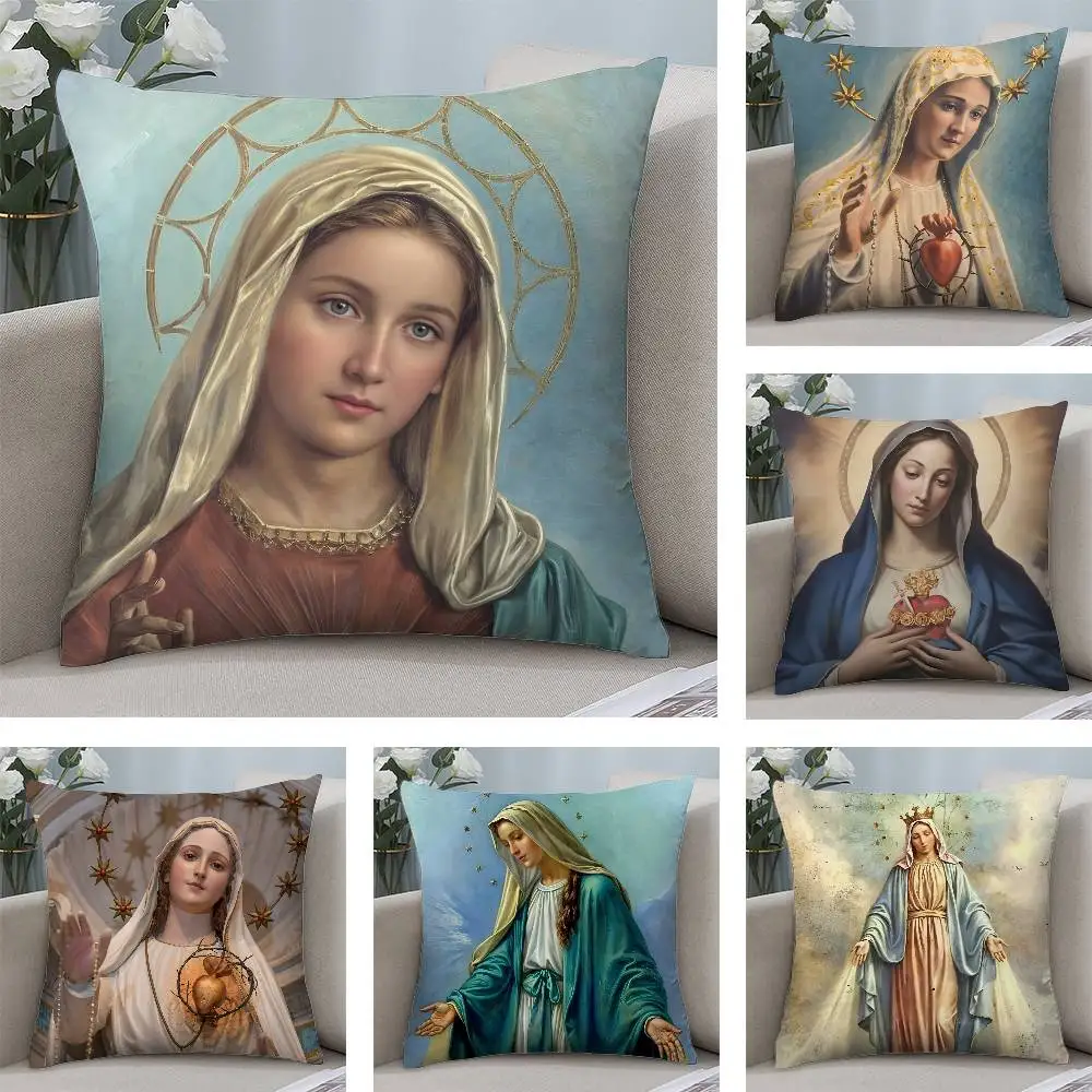 retro V-Virgin Mary Pillow Case Plush Fabric Soft  Pillowcase Double Sided Print Cushion Cover Household Gifts