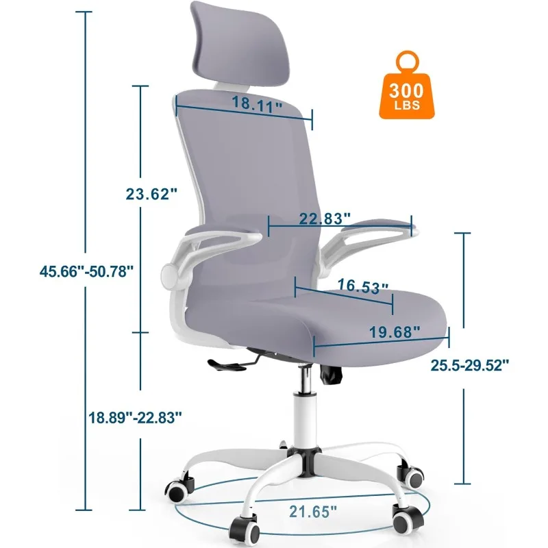 Sedia da ufficio mimoljoy, sedia da scrivania ergonomica con schienale alto con supporto lombare regolabile e poggiatesta