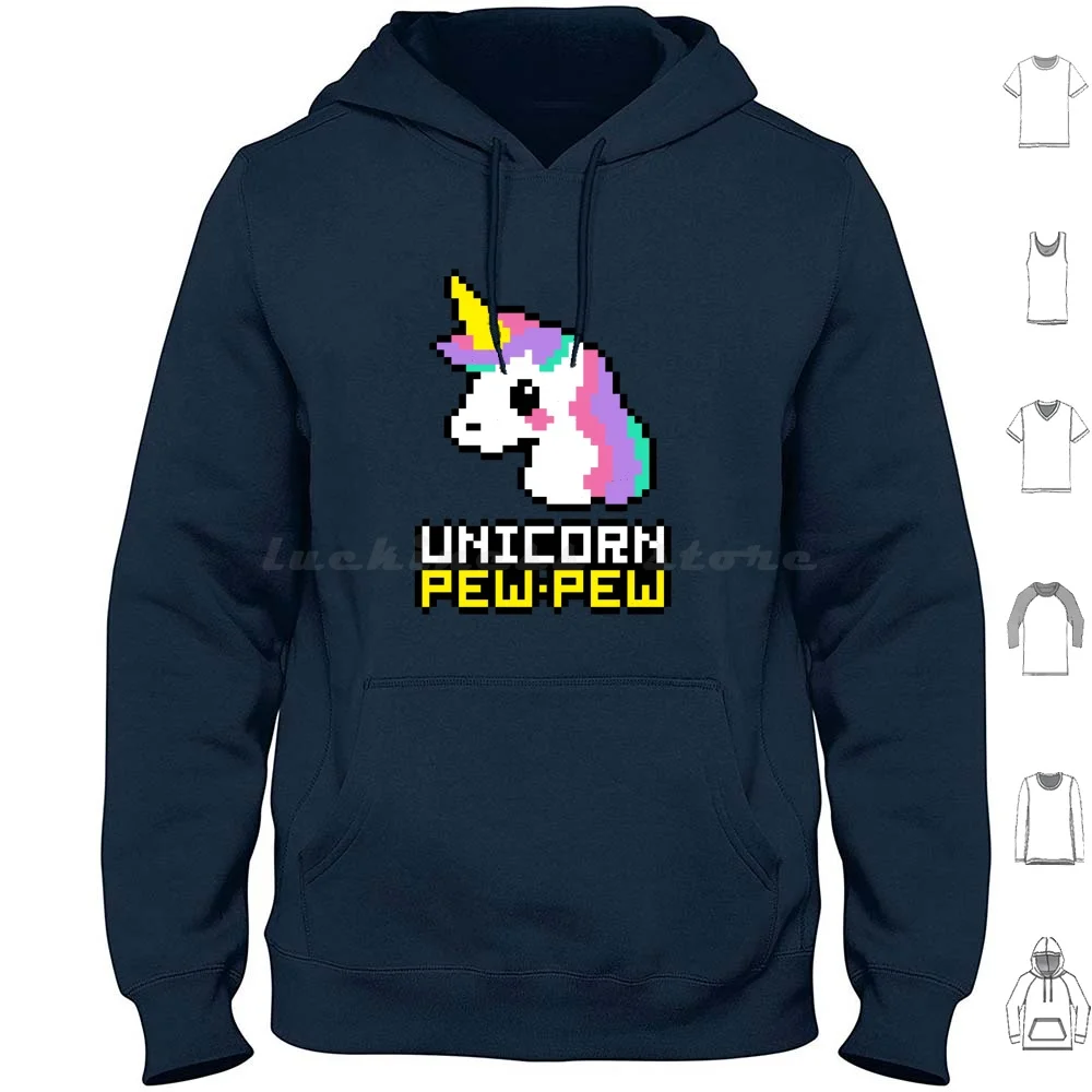 Unicorn-Pew! Hoodies Long Sleeve Pixel 8bit 8 Bit Byte Retro Gamer Game Gaming Emo Hipster Katie White Katie