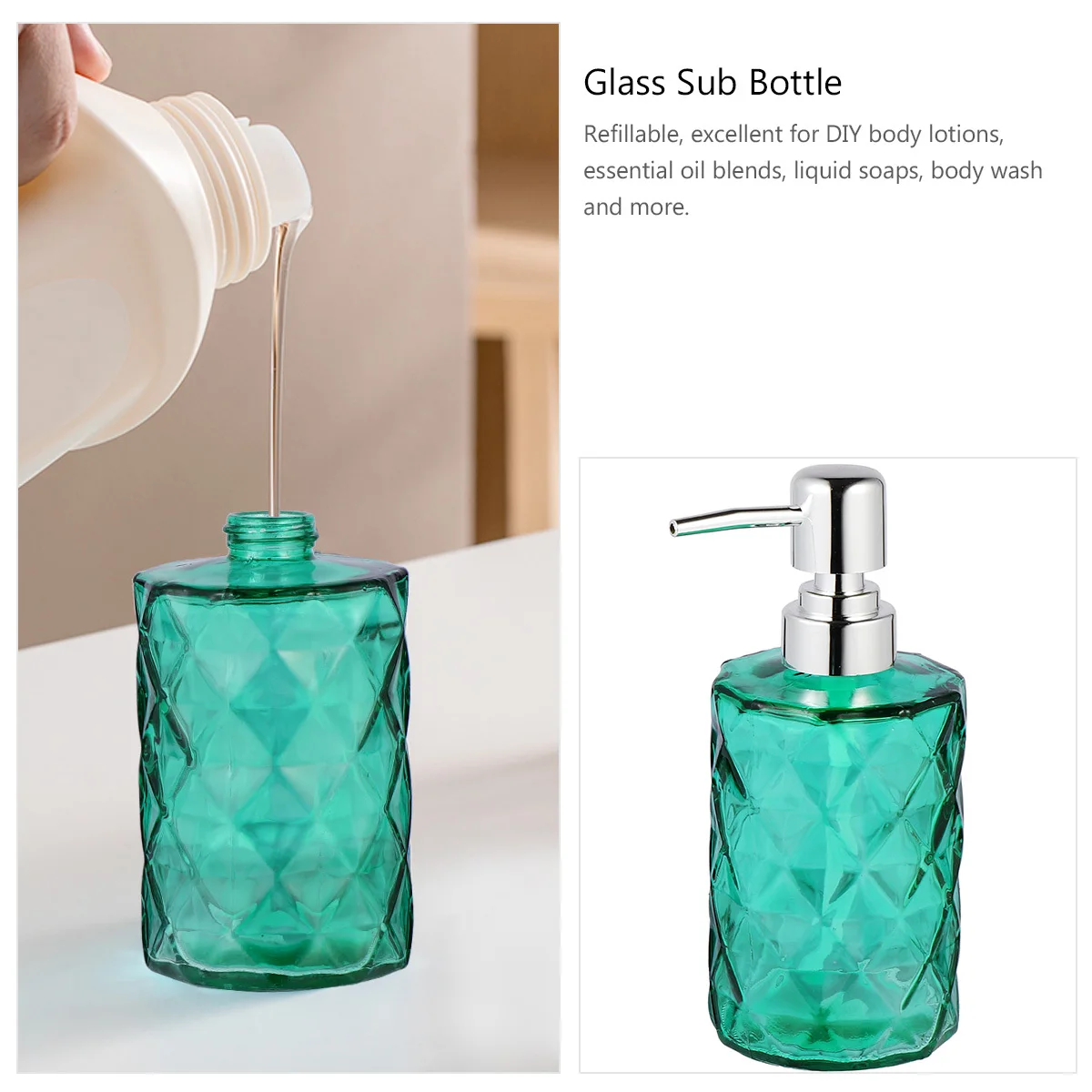 

2Pcs Diamond Stripe Glass Bottles Press Pump Lotion Dispenser for Shampoo Shower Gel Hand Storage Glass Sub Bottle