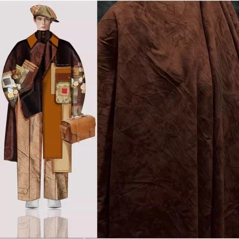 

Темно-коричневая плиссированная ткань без эластана для осенне-зимних ветровок, сумок, творческого дизайна, ткани на метры, для шитья своими руками