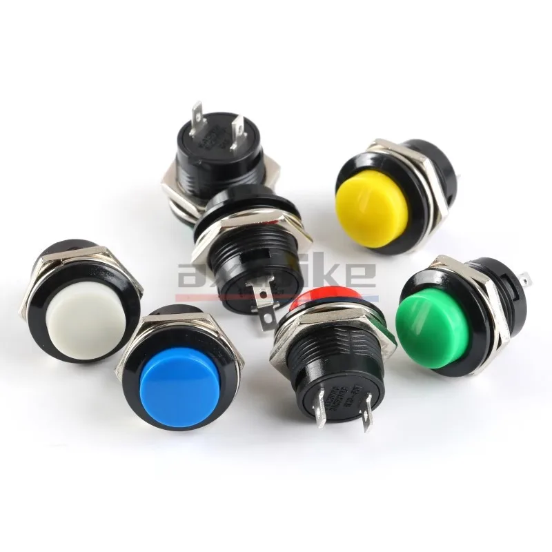 5 peças interruptor de botão momentâneo 16mm 6a/125vac 3a/250vac redondo 2 pinos R13-507 desbloqueado vermelho verde amarelo azul branco auto reset