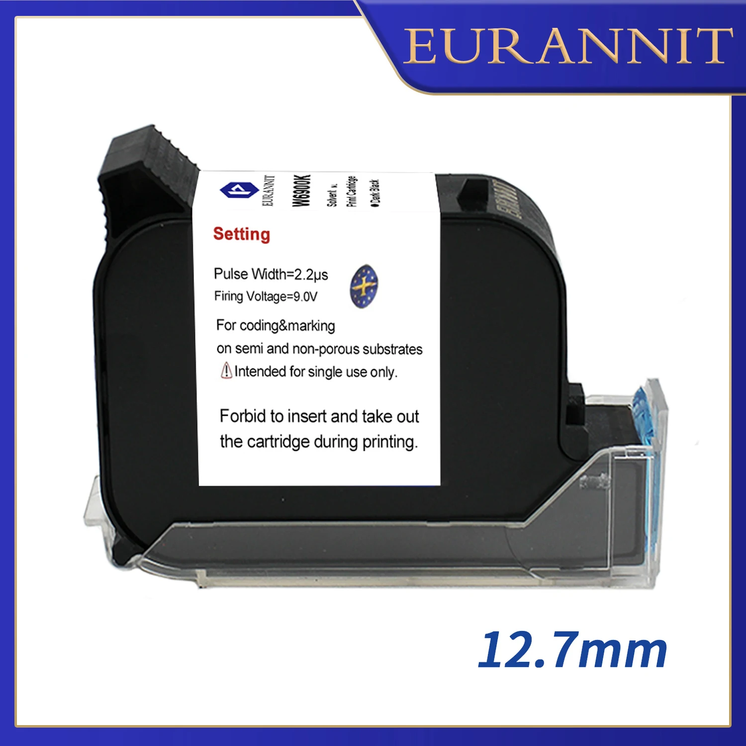 

EURANNIT W6900K 12.7mm Economy High Quality Ink TIJ Handheld Inkjet Printer Cartridge Fast Drying Water-proof Solvent Black Inks