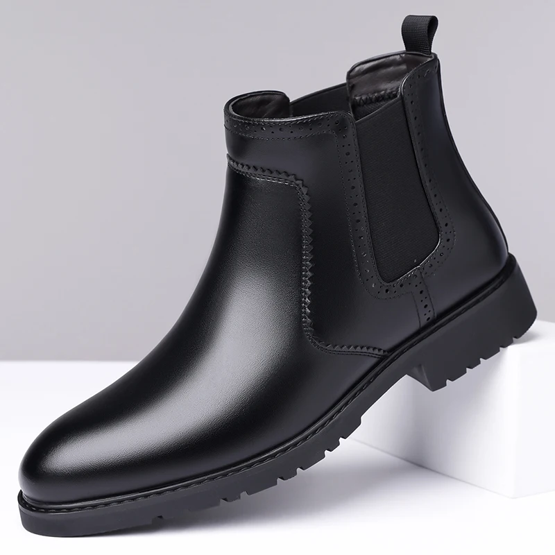 

Мужские модные деловые свадебные ботинки челси, слипоны из мягкой кожи, броги с вырезами, ковбойские ботинки, черные, коричневые, ботинки до щиколотки, мужские ботинки