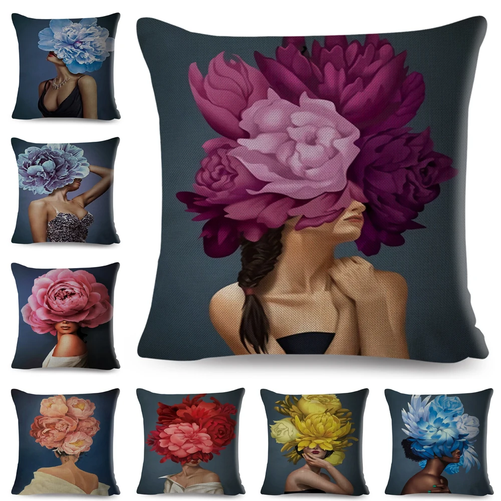 Sexy Flower Feather Women Cushion Cover Decor Harajuku Aesthetics Lady Double Print Pillowcase for Sofa Home Linen Pillow Case