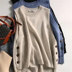 Women's Sleeveless Round Neck Korean Version Spring New Item Knit College Style Loose Sweatert Versatile Casual Vest Tops