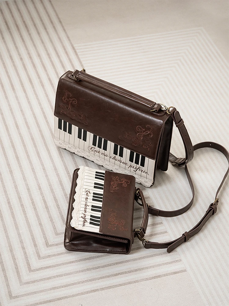 Mochilas en dentelle brodée de Piano japonais, sac carré de couleur contrastée, sac à dos texturé, sacs d'uniforme JK de littérature Vintage pour femmes
