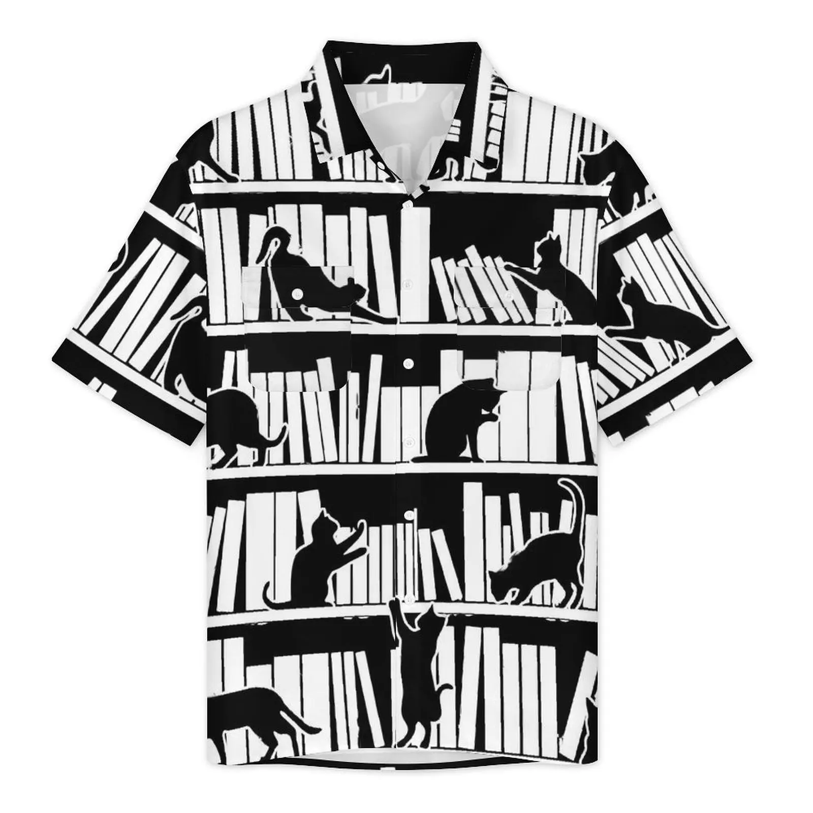 Library Cats Hawaiian Shirt For Men Vacation All I Need Is Books Casual Shirts Short Sleeve Stylish Novelty Oversized Blouses