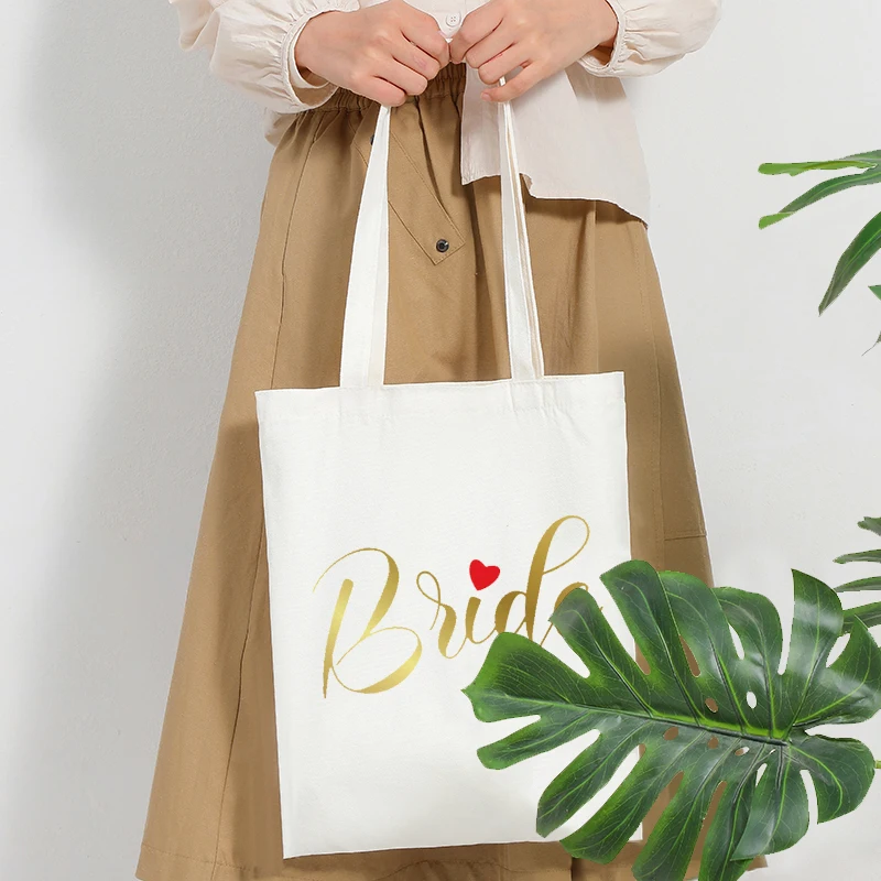 فريق العروس نمط حمل الحقائب قماش حقيبة كتف قابلة للطي للسفر اليومية تخفيف المرأة قابلة لإعادة الاستخدام حقيبة تسوق كبيرة للشاطئ