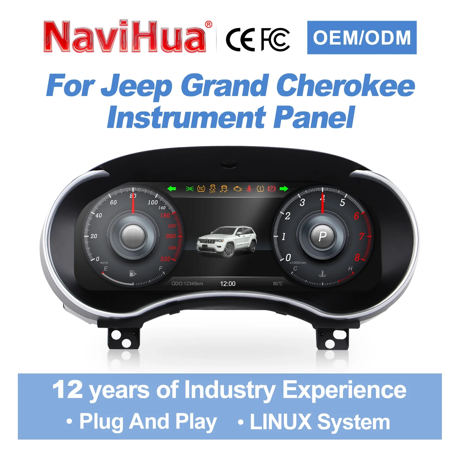 

Цифровая приборная панель Navihua 12.3 LCD: Обновленный автомобильный спидометр для Jeep Grand Cherokee 2011-2013