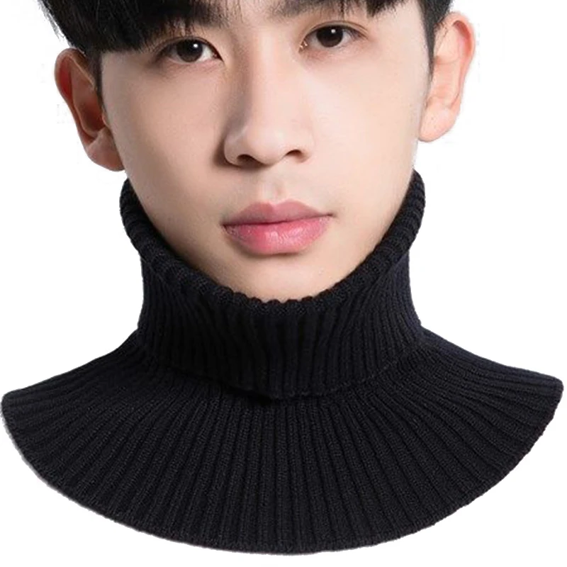 Winter Knitted Fake Collar Scarf Men Neck Scarf Collar Wrap Scarf Ribbed Warm False Collar Neck Sleeve Scarf Cycling Elastic