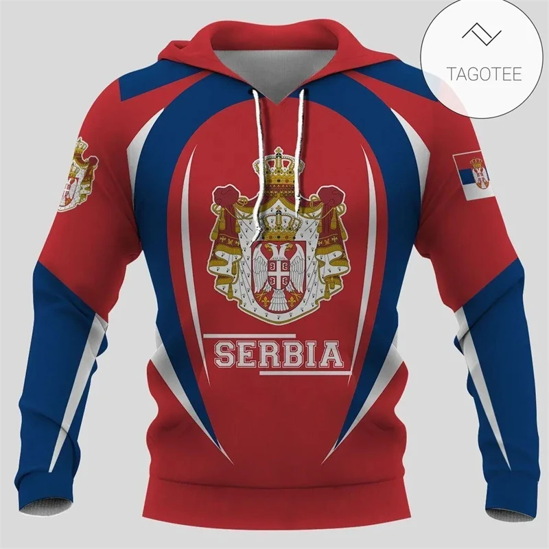 3D bendera Serbia cetak hoodie untuk pria lambang grafis berkerudung Fashion anak keren pullover musim dingin Streetwear pakaian atas