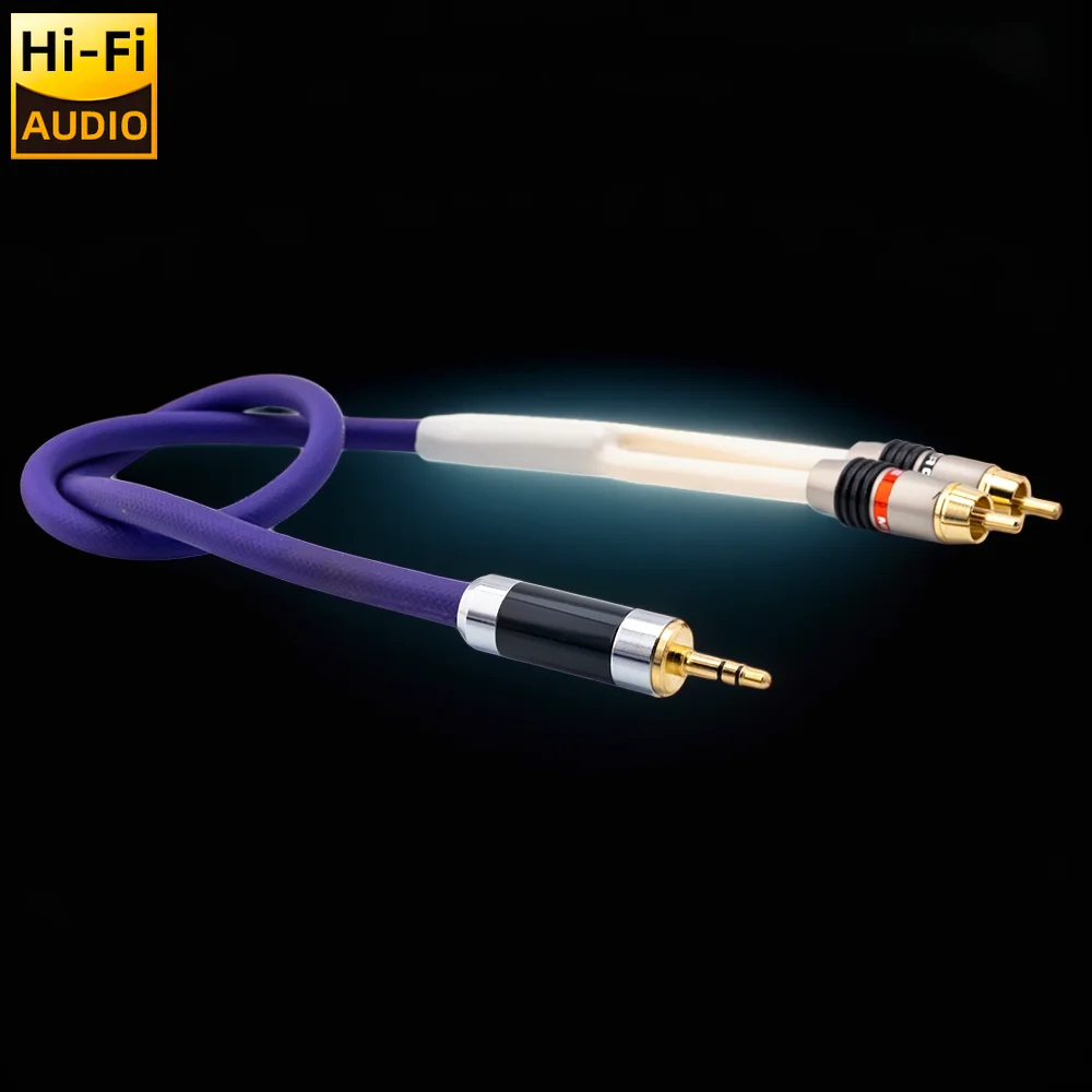 ■   الوحش النحاس الفضة مطلي HiFi 3.5 مللي متر إلى 2rca كابل الصوت AUX 3.5 مقبس استريو كابل RCA ل MP3 MP4 مكبرات الصوت خلاط