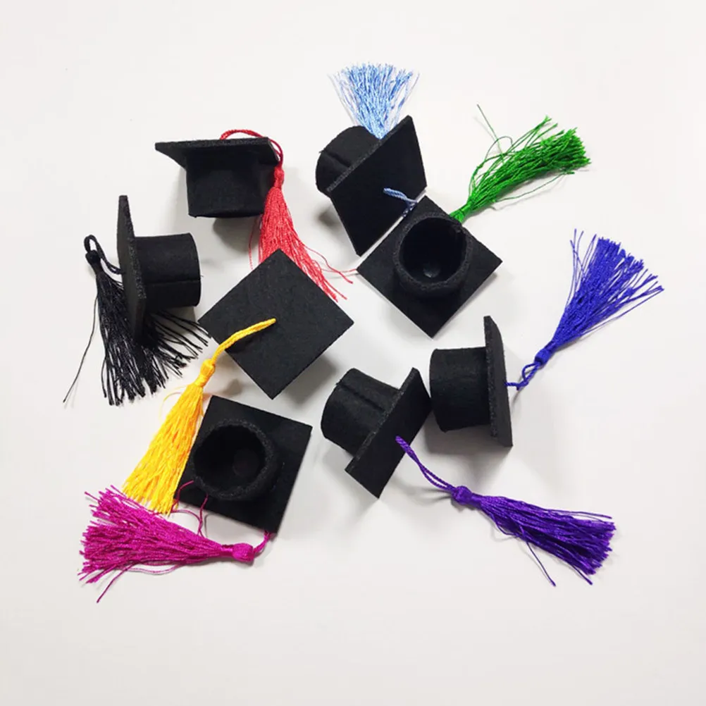 6Pcs Doctoral Wine Bottle Cap Mini Graduation Hat Shape Cover for Red Wine Beer Bottles Party Decoration Festive Romantic Gift