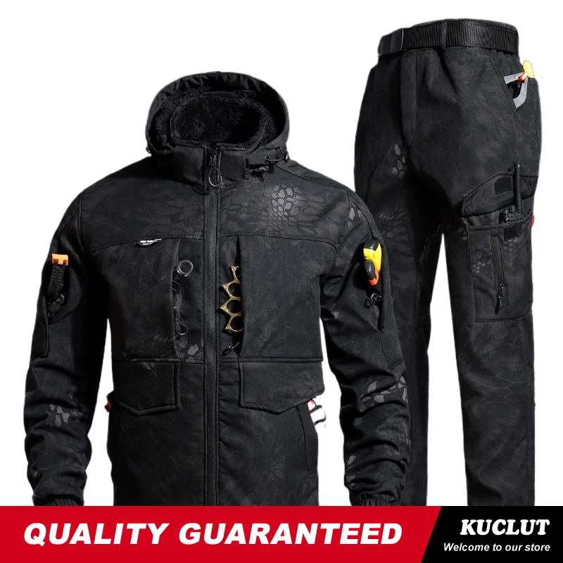 Autumn Winter Tactical Assault Suit Added Fleece Thick Thickn Waterproof Camo Suit Outdoor Wear-resistant Labor Protection Suit