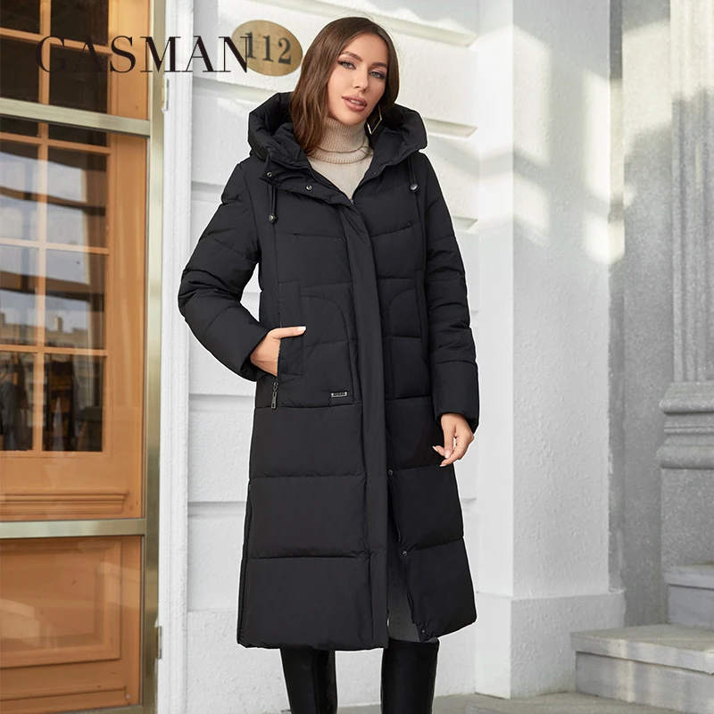 GASMAN 2023 Winter Down Jacket Women Long Classic zipper Design Pocket Stand Collar Hooded Slim Coat Women Parkas 83512