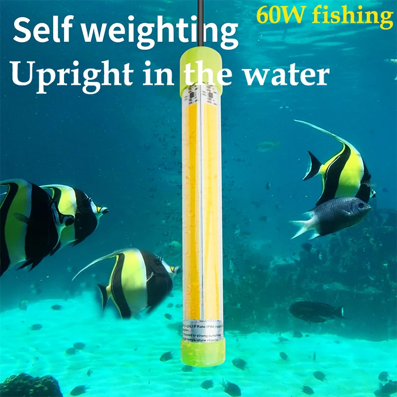 60W DC 12V Green White Yellow LED Fishing Light Underwater Drop Submersible Lures Boat Lamp Lights for Attracting Fish