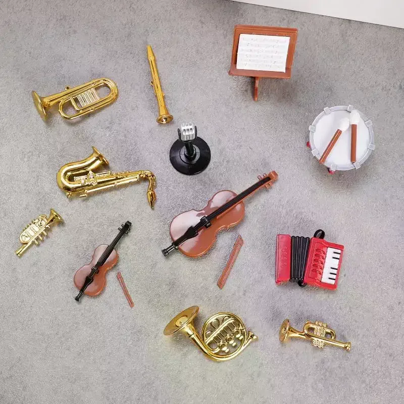 1 Set Home Decor Toy 1:12 Dollhouse Miniature Accordion Sax Classical Musical Instrument Model Ornament Doll House Accessories