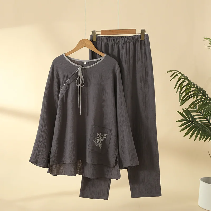 

Cotton Pajamas Sleepwear Women Pyjama Pour Femme Spring New Double Layer Gauze Home Clothing Set Homewear Loose Yoga Clothes