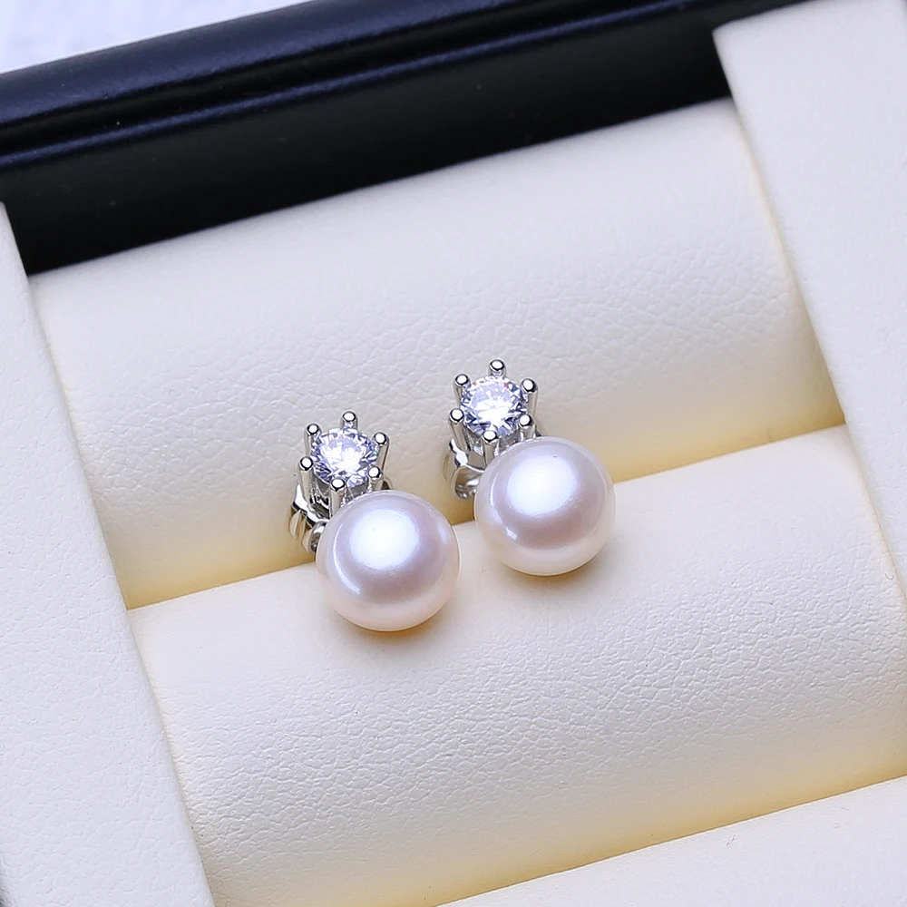 FENASY 925 Sterling Silver Jewelry Sets Freshwater Pearl Necklaces For Women Stud Earrings Crown Pendant Ring Classic Gifts