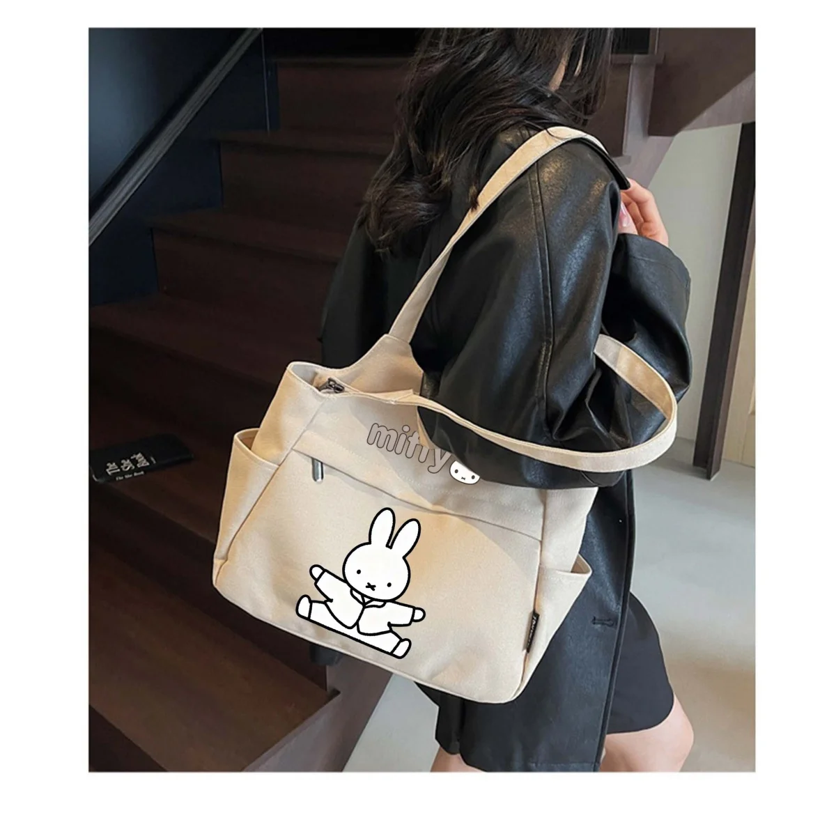 

New Miffy Tote Bag Kawaii Girls' Canvas Shoulder Bag Large Capacity Versatile Student Commuting Fashion Retro Postman Bag