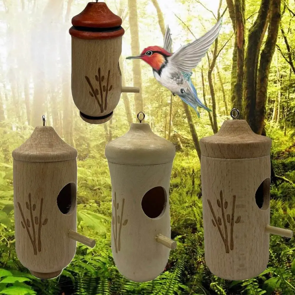 Easy Use Hanging Wooden Hummingbird House Hand Held Decorate Hummingbird Feeder Craft Charming Honeycomb Bird Nest Lawn