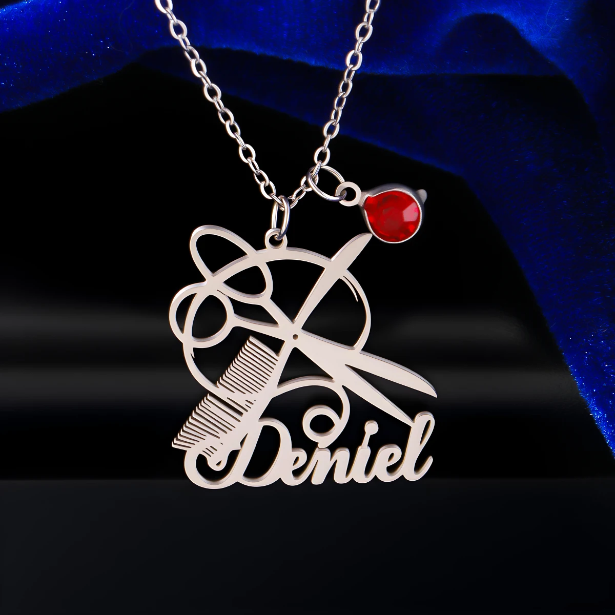 

Todorova Personalized Custom Name Stainless Steel Hairstylist Scissors Comb Pendant Necklace Personalized Jewelry Gift Decor