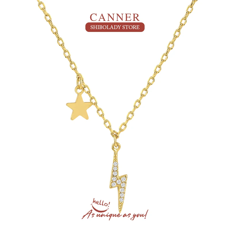 CANNER Lightning Star Necklace For Women 925 Sterling Silver Pendente Long Chain Wedding Jewels Luxury  Fine Jewelry Gold 18K