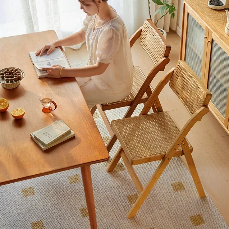 

B The Price of Rattan Weaving Solid Wood Dining Chair Home Modern Lounge Living Room Comfort Bench with Backrest Furniture