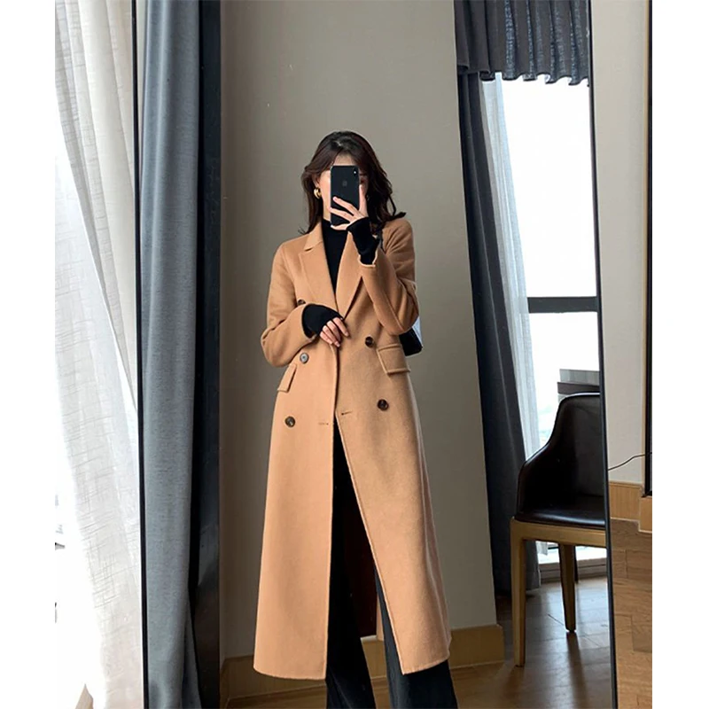 M-3Xl Long Trench Coat Women Streetwear Double Breasted Wool Coat Korean Plus Size Windbreaker Outwear Winter Woolen Overcoat