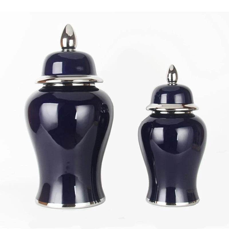 Navy Blue General Jar with Lids Minimalist Ceramic Vases Flower Arrangement Desk Decoration Jewelry Jars Cosmetic Containers