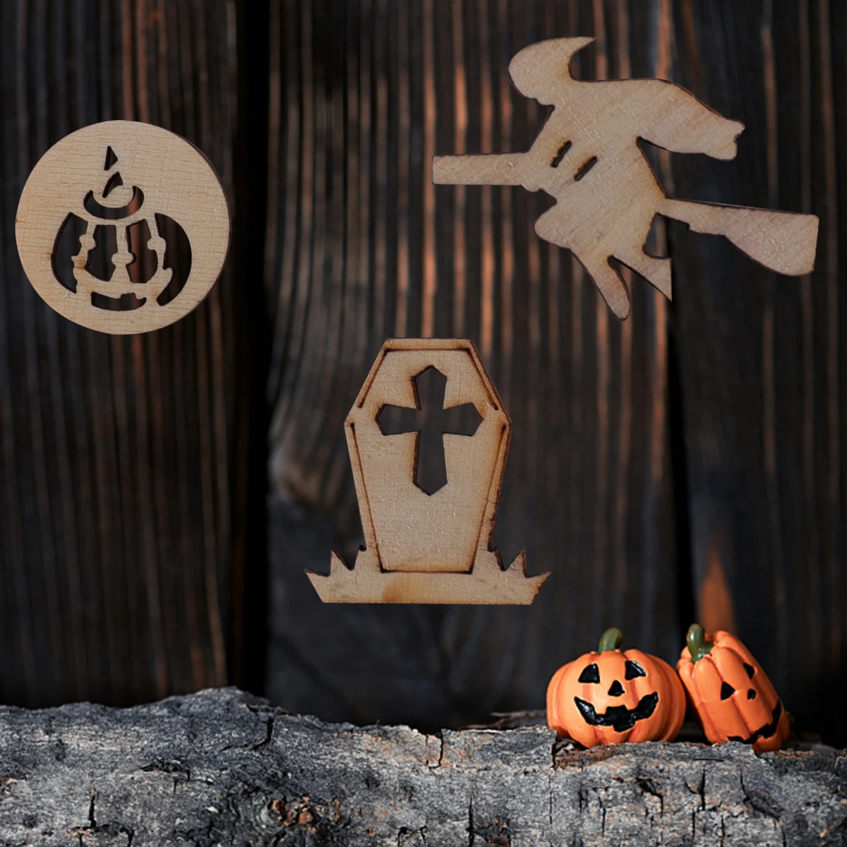 

100Pcs Halloween Wooden Chips DIY Graffiti Craft Unfinished Wood Pieces Kids Painting Decoration Halloween Wood Graffiti Craft