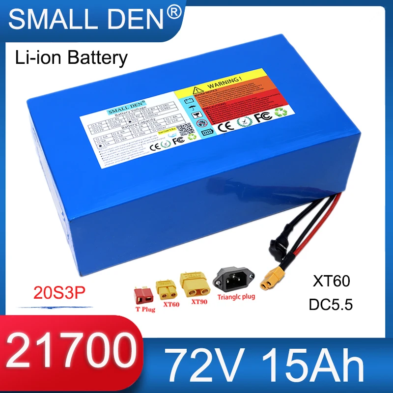 72V 15Ah 21700 Lithium Battery Pack 20S3P 0-3000W Motor Built-in BMS For 84V E-Scooter Motorcycle Tricycle High Power Spare Cell