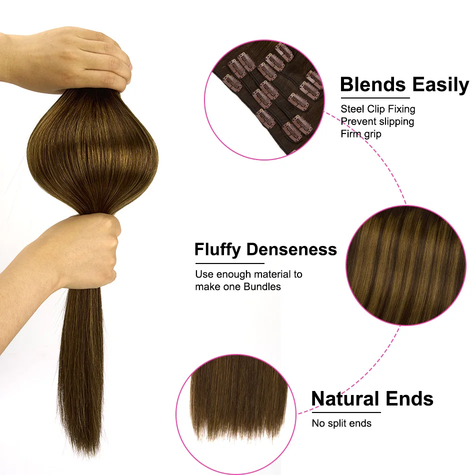 Picture 3: PLADIO T2/2/6 Remy Human Hair Clip ins 7Pcs 14-26 Inch Straight Invisible Hair Extensions for Women [Silky & No Tangling