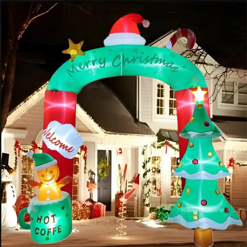 Giocattoli gonfiabili Decorazioni per arco in stile albero di Natale LED incorporati Modello gonfiato Ornamento per esterni Decorazioni per feste di Natale Capodanno