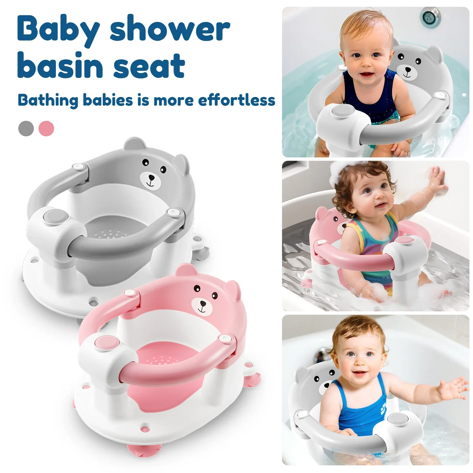 Baby Bath Shower Basin Seat Anti-Slip Infant Bathtub Chair with Armrest Support Ergonomic Shower Stool for Newborns Toddlers