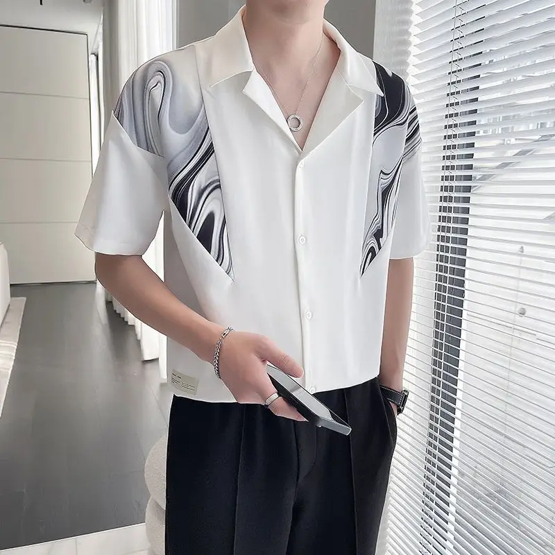 

Men's 2026 New Summer Ice Silk Shirt Casual Short Sleeve Button Down Shirts Streetwear Slim Fit Breathable Tops