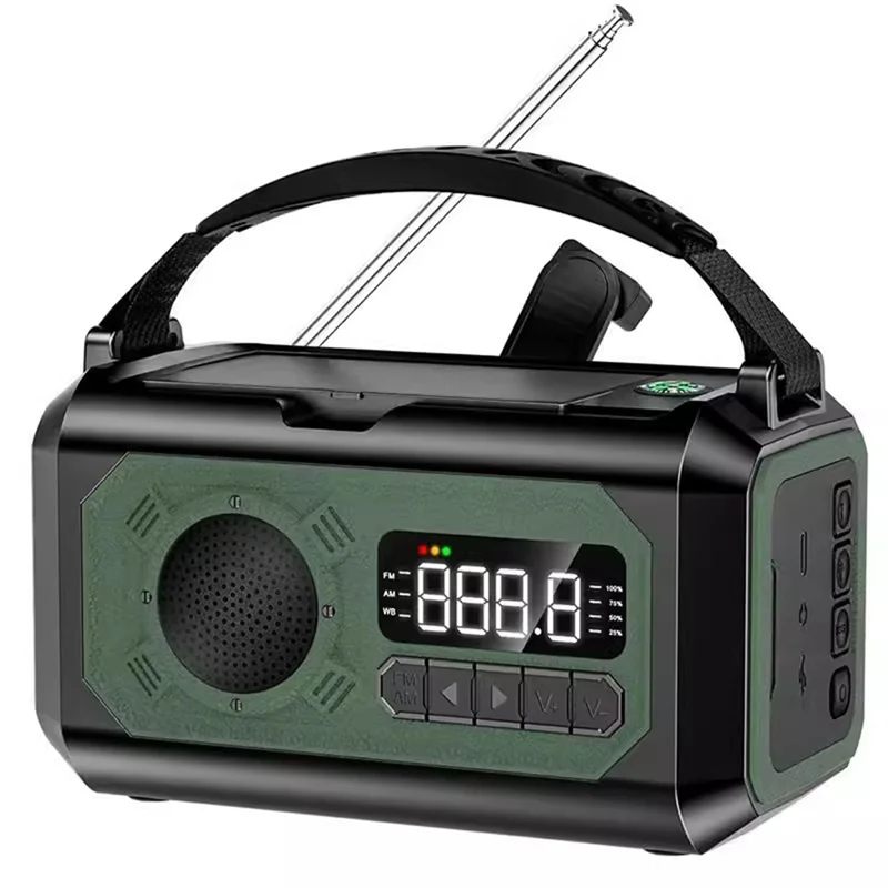 ABSQ-Outdoor Camping Essential: Dark Green 12000Mah Weather Radio With Solar Hand Crank, AM/FM/NOAA, And SOS Alarm