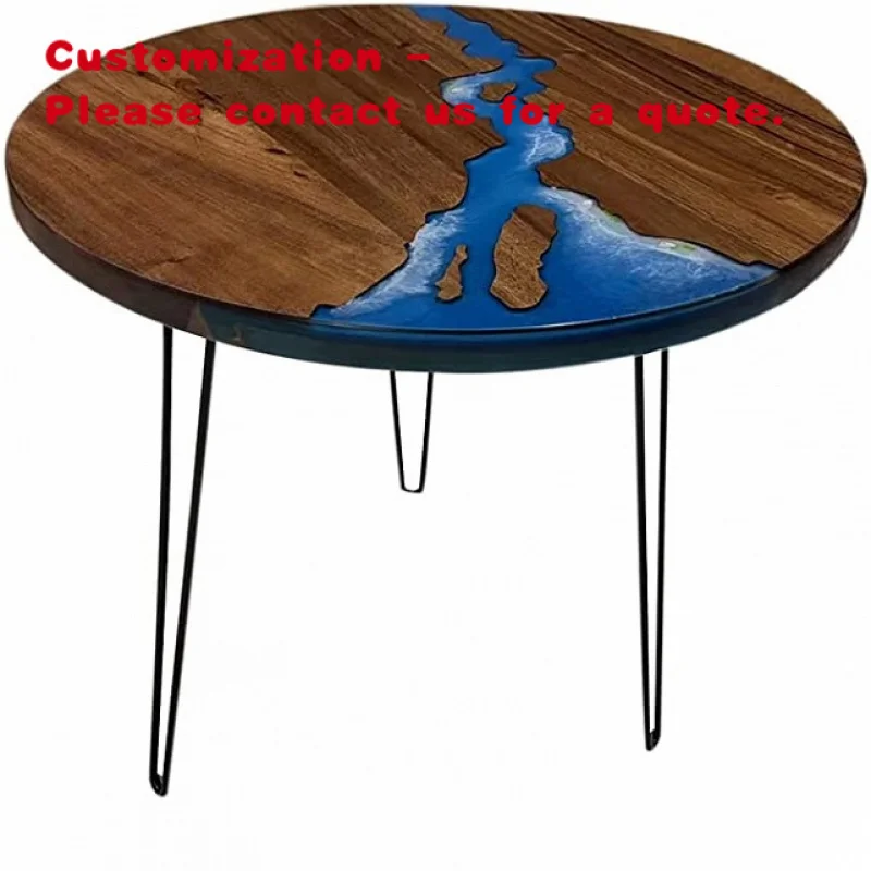 custom.Own Designed Wooden Epoxy Ocean River Coffee Table Dark Brown Dining Table With Large Top Balcony Office Farmhouse Office