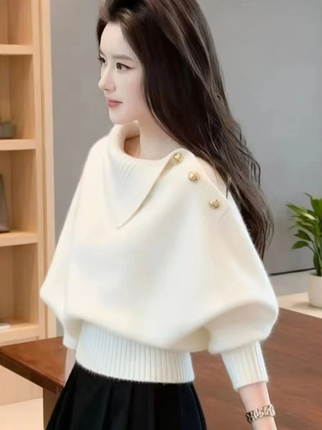 

Autumn Winter Soft Cozy ort Knitted Sweater Waist Cinched High Quali Ele Unique Beautiful Women's Faion Top