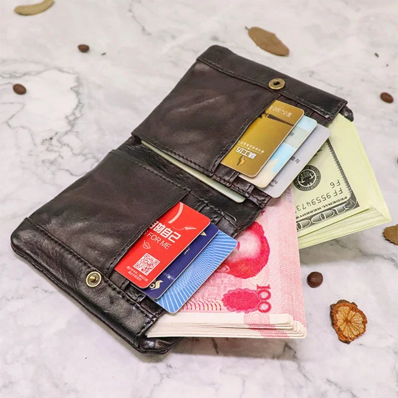 Erkekler için 2024 hakiki deri cüzdan erkek Vintage inek derisi kısa Bifold erkek cüzdanlar kart tutucu fermuar sikke cep para çantası ile