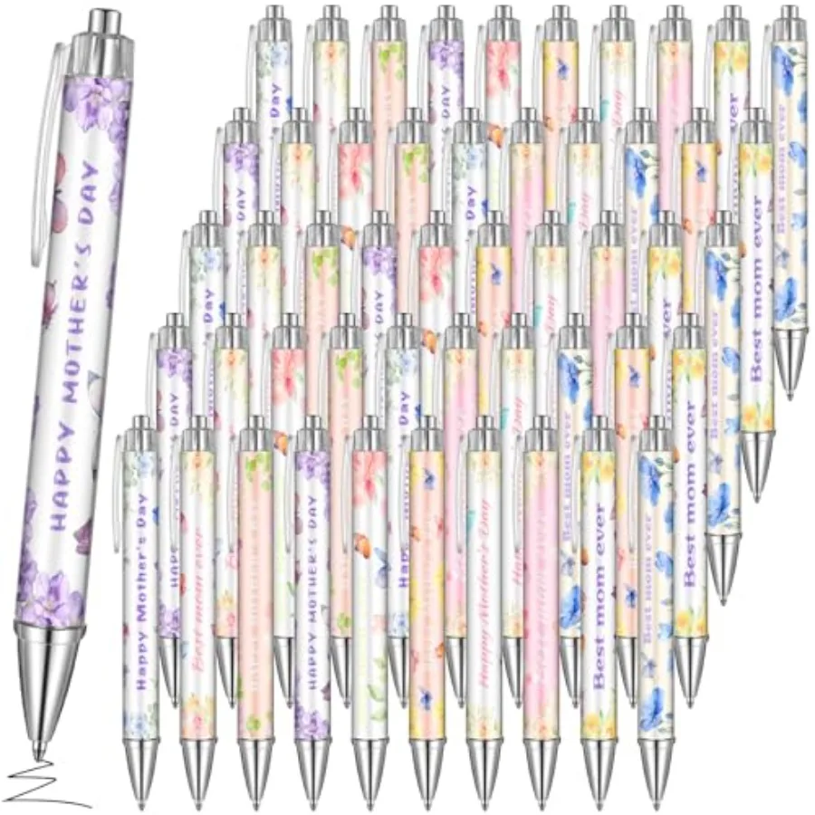 

150 Pcs Mothers Day Church Gifts Bulk Flower Retractable Ballpoint Black Ink Writing Pen 1 mm Best Mom Ever Thank You Women Mot
