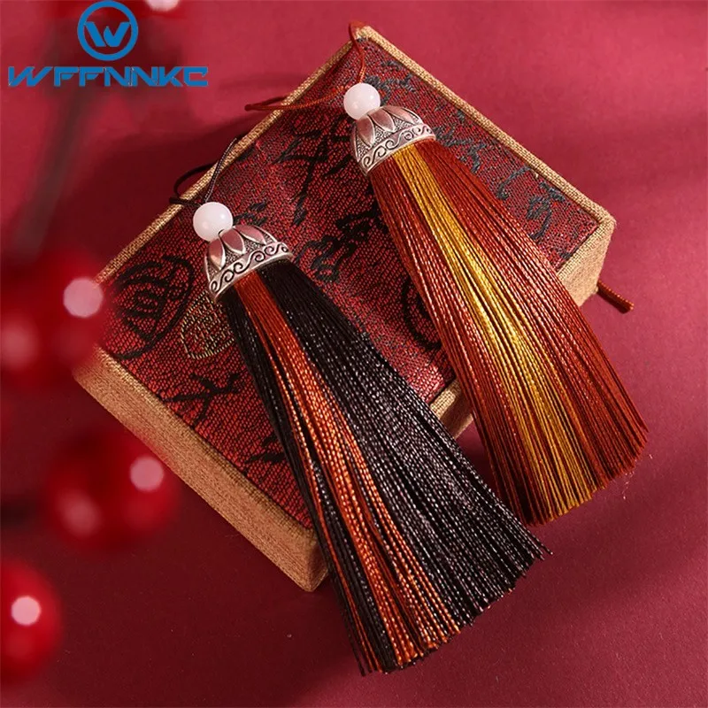 WFFNNKC 6Pcs 10CM Silk Fringe Lotus Cap Two-Tone Patchwork Tassel DIY Earrings Jewelry Crafts Pendant Home Car Decor Accessories