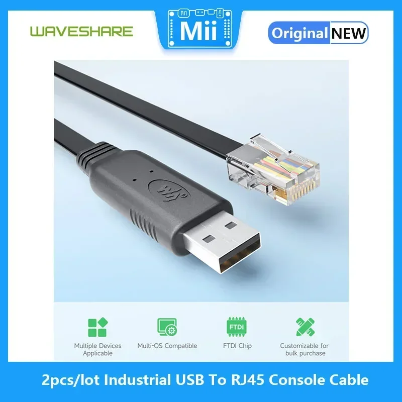 2pcs/lot Waveshare Industrial USB To RJ45 Console Cable, USB Type A to RJ45 Console Male Port, Original FT232RL Chip